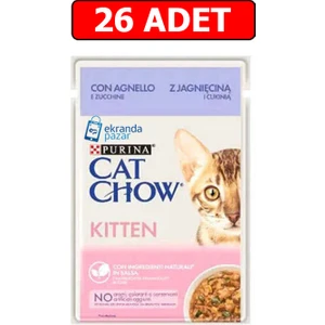 Catchow Kitten Kuzu Etli ve Kabaklı Yavru Kedi Islak Maması 85GR 26 Adet Kedi Yaş Mama Pouch