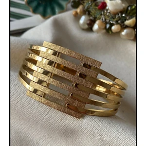 Çelik Kelepçe Bileklik Kalın Kaburga Kuyumcu Model Gold