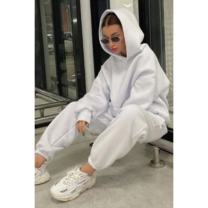Ekru Kapüşonlu Oversize Kadın Eşofman Takımı MG1609