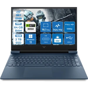Victus 16-D1016NT Intel Core i7 12700H 64GB 2TB SSD 4GB RTX3050 Windows 11 Home 16.1" FHD Taşınabilir Bilgisayar 6G0E4EA026