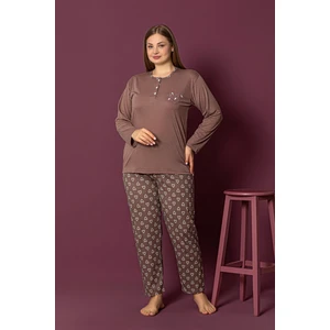 Uzun Kollu %100 Pamuk Büyük Beden Anne Pijama Takımı- Anne Özel Serisi
