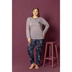 Uzun Kollu %100 Pamuk Büyük Beden Anne Pijama Takımı- Anne Özel Serisi