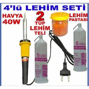 Kalem Havya Lehim Seti 4lü Lehim Seti,2 Tüp LEHIM,40W Kalem Havya Lehim Pastası 4 Lü Lehim Seti