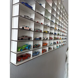 Cr Design Ahşap Dekoratif Duvar Araba Rafı 100'LÜ Yatay Beyaz Renk (Hotwheels ve Matcbox Arabalarına Uygundur)