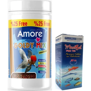 Goldy Mix Granules Japon Balığı Yemi ve Vitamin Seti 125 ml 60 gr