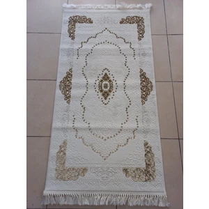Enva Home Akrilik Iplik Saçaklı Dikdörtgen Tarzda 3 Lü Set Beyaz Varak Yatak Odası Halısı - 1126