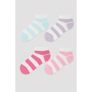 Kız Çocuk Renkli Çizgili 4Lü Patik Çorap