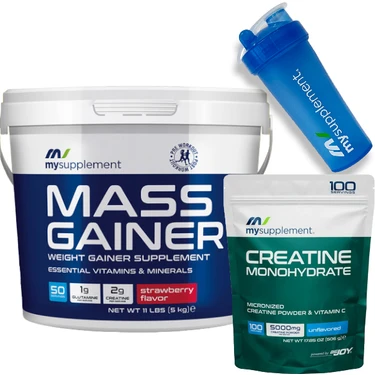 MySupplement Mass Gainer Karbonhidrat Tozu Çilek 5000 gr + My Supplement Creatine Monohyrate