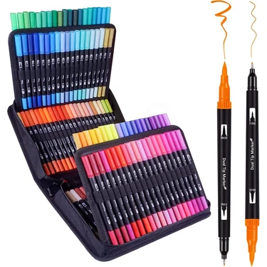 Lyuvie 100 Colours Dual Brush Markers Colouring Pens Felt Tip Pens