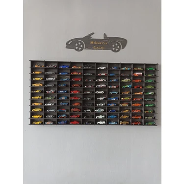 Cr Design Ahşap Araba Rafı 100 'lü Dekoratif Eskitme Siyah 1/64 (Hotwheels ve Matchbox Arabalar