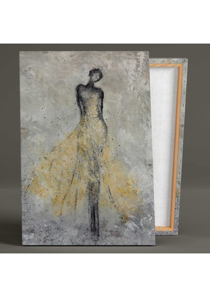 Sarı Etekli Afrikalı Zenci Kadın Woman Soyut Sanat Çizgisel İnsan Dekor Kanvas Tablo