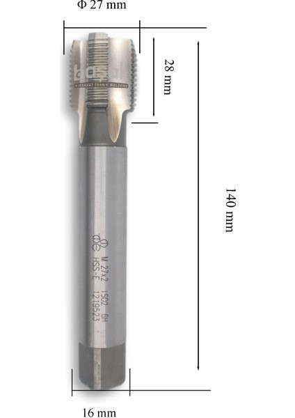M27X2 İnce Diş Makina Kılavuzu Düz Hsse Dın 374/C