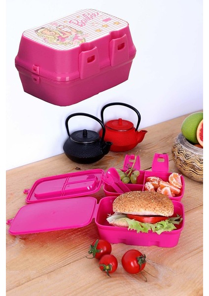Lisanslı 4 Bölmeli Piknik Seti Mama Beslenme Kutusu Yemek Saklama Kabı - Beslenme Çantası Çocuk