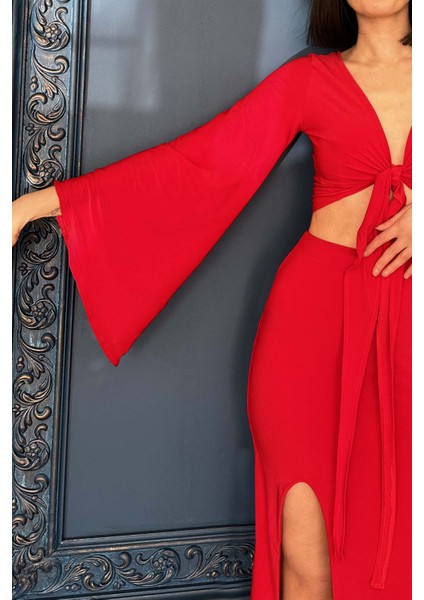 Kırmızı Yarasa Kollu Anvelop Crop Bluz fırsatları