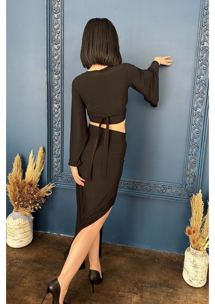 Siyah Yarasa Kollu Anvelop Crop Bluz modelleri