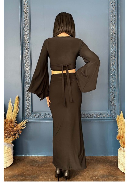 Siyah Yarasa Kollu Anvelop Crop Bluz