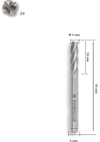 6 mm Uzun Parmak Freze Hss-Co8 Dın 844/B-N