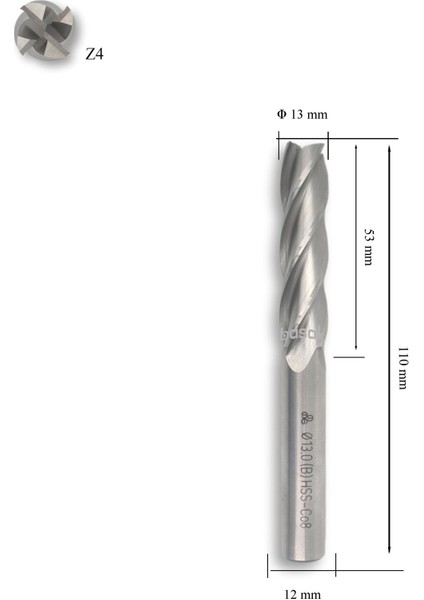 13 mm Uzun Parmak Freze Hss-Co8 Dın 844/B-N