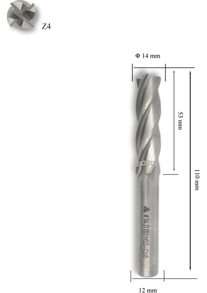 14 mm Uzun Parmak Freze Hss-Co8 Dın 844/B-N