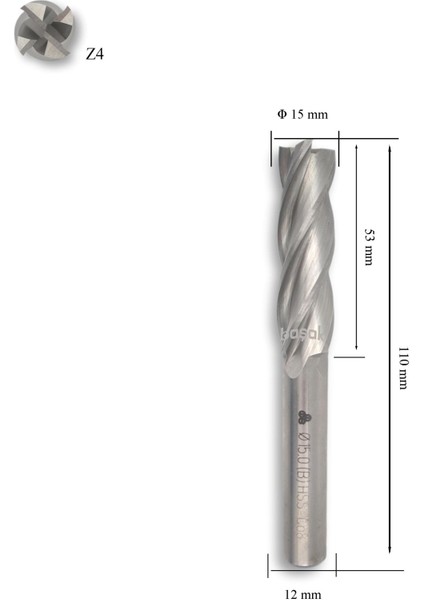 15 mm Uzun Parmak Freze Hss-Co8 Dın 844/B-N