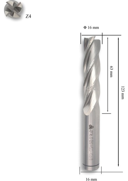 16 mm Uzun Parmak Freze Hss-Co8 Dın 844/B-N