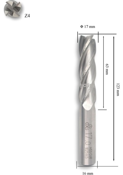 17 mm Uzun Parmak Freze Hss-Co8 Dın 844/B-N fiyatları