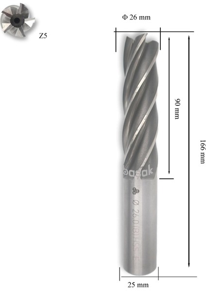 26 mm Uzun Parmak Freze Hss-Co5 Dın 844/B-N