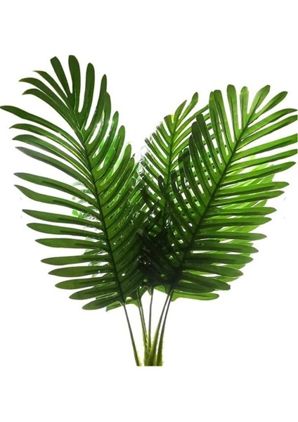 Tropical Hawaii Palmiye Yaprağı Şeklinde Tropik Yeşil Renk Plastik Yaprak 5 Adet 35 cm