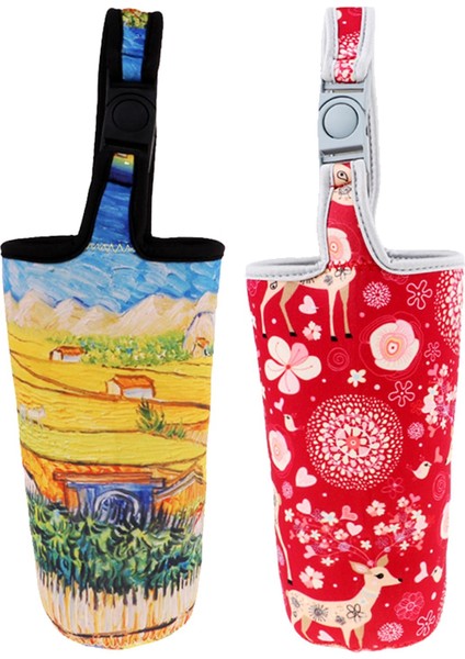 2x Tumbler Taşıyıcı Tutucu Torba Kapak Torbası Içecekleri Açık Seyahat Kırmızı Tarla (Yurt Dışından)