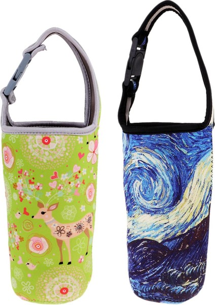 2x Yalıtımlı Neopren Tumbler Taşıyıcı Tutucu Çanta Çantası Dış Bisiklet Mavi Yeşil (Yurt Dışından)