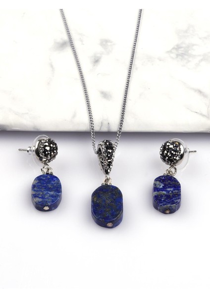 Lapis Lazuli Doğal Taş Kolye - Küpe 2'li Set