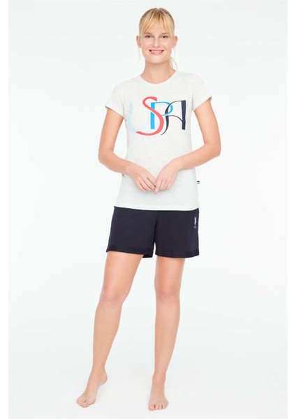 Kadın Kar Melanj T-Shirt Şort Takımı 16869