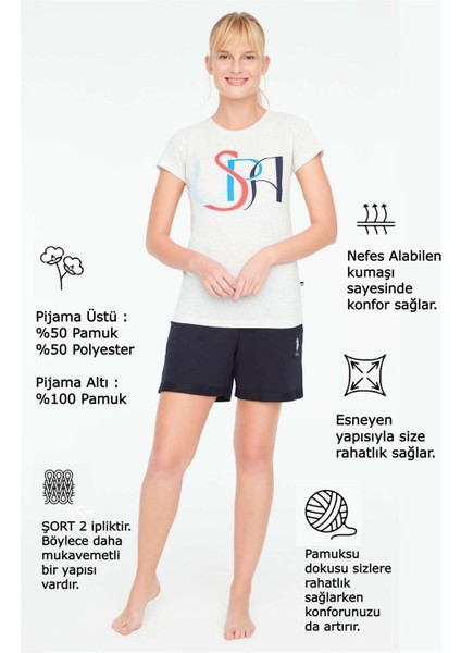 Kadın Kar Melanj T-Shirt Şort Takımı 16869