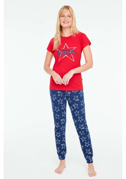 Kadın Kırmızı Yuvarlak Yaka Pijama Takımı 16903