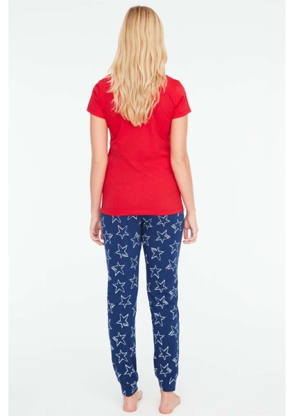 Kadın Kırmızı Yuvarlak Yaka Pijama Takımı 16903 fiyatları