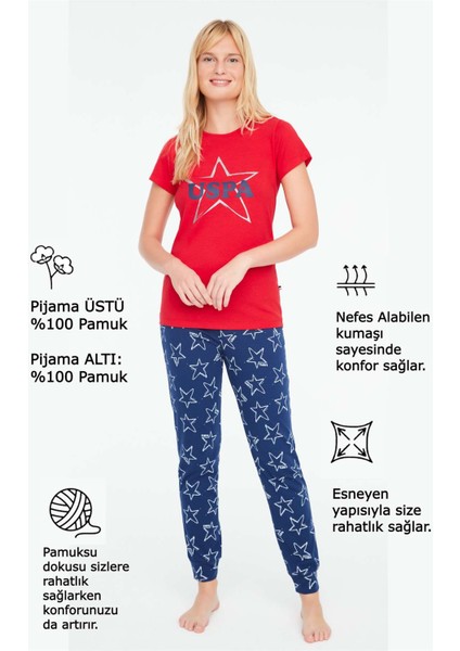 Kadın Kırmızı Yuvarlak Yaka Pijama Takımı 16903 fırsatları
