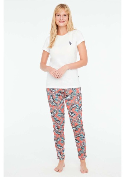 Kadın Ekru Yuvarlak Yaka Pijama Takımı 16913