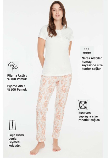 - Kadın Ekru Patlı Pijama Takımı 3854