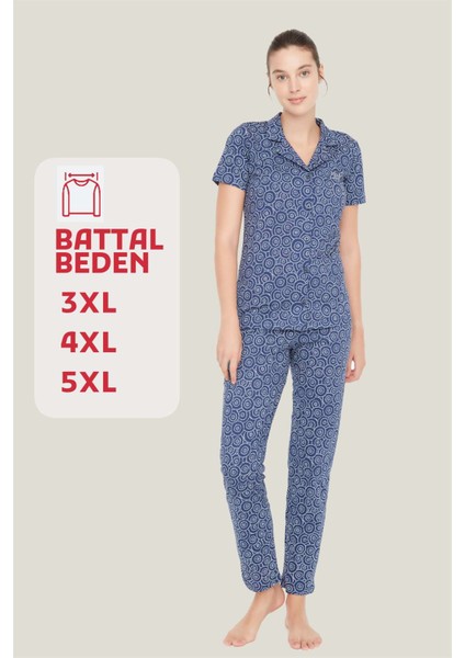 - Kadın Lacivert Battal Pijama Takımı 3886