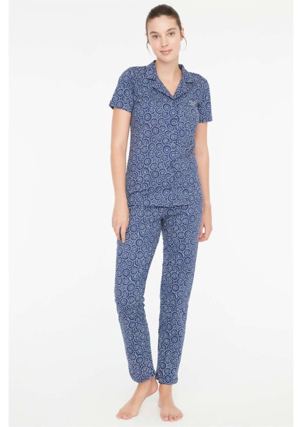 - Kadın Lacivert Battal Pijama Takımı 3886