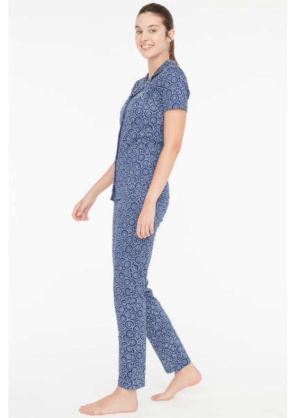 - Kadın Lacivert Battal Pijama Takımı 3886