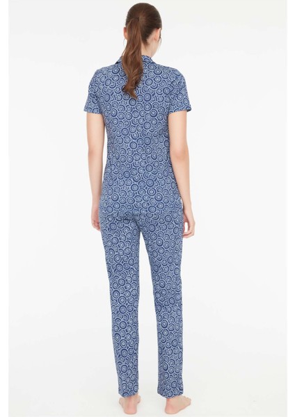 - Kadın Lacivert Battal Pijama Takımı 3886