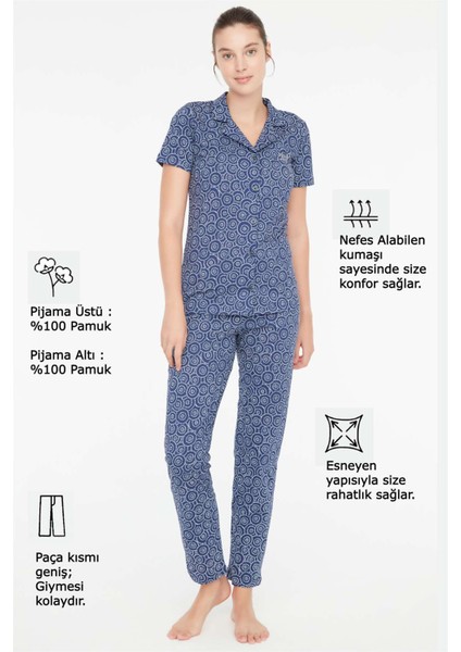 - Kadın Lacivert Battal Pijama Takımı 3886