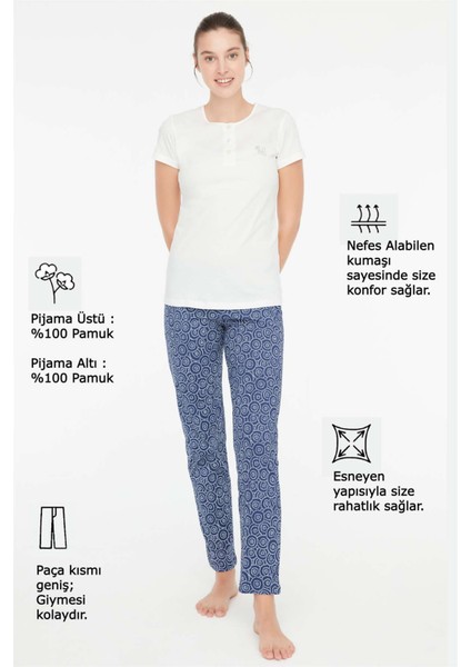 - Kadın Ekru Battal Pijama Takımı 3887