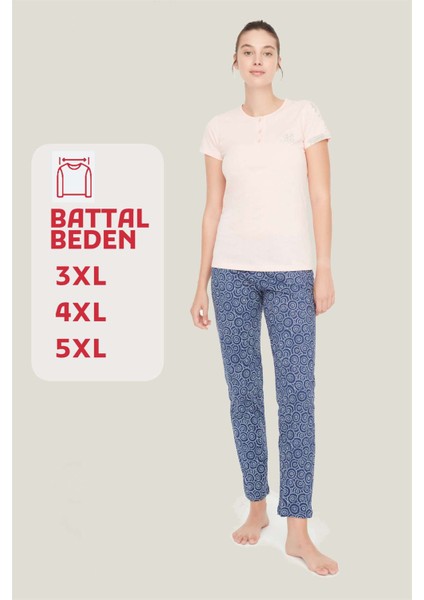 - Kadın Pudra Battal Pijama Takımı 3887