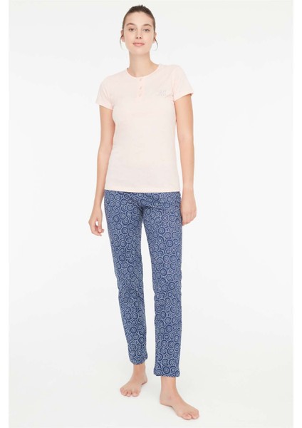 - Kadın Pudra Battal Pijama Takımı 3887
