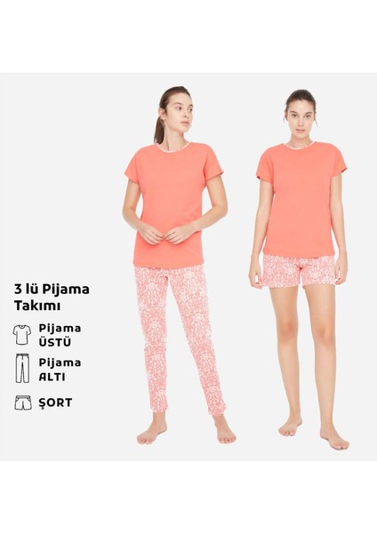 - Kadın Mercan 3 lü Pijama Takımı 3869