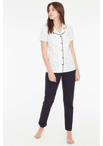 - Kadın Lacivert Boydan Patlı Pijama Takımı 3874