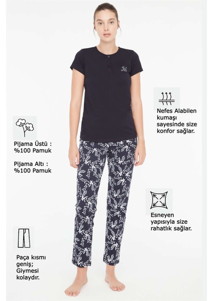 - Kadın Lacivert Battal Pijama Takımı 3885