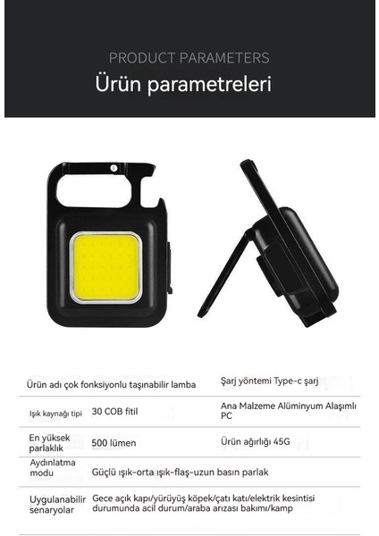 Çok Fonksiyonlu Mini Cob Aydınlatmalı USB Şarj Edilebilir Açık Kamp Acil Durum Işığı (Yurt Dışından)